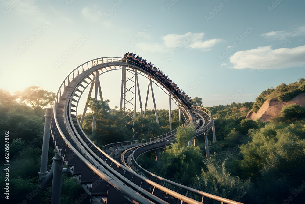 A roller coaster going down a hill
