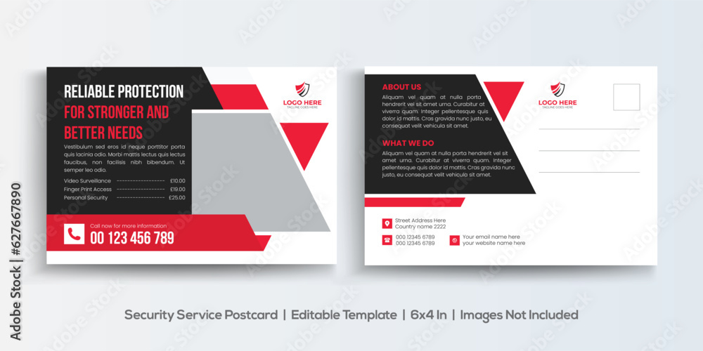 Security Service company postcard design template. Corporate Business Postcard Template Design, Simple and Clean Modern Minimal Postcard Template, Business Postcard Layout Security Service company postcard design template. Corporate Business Postcard Template Design, Simple and Clean Modern Minimal Postcard Template, Business Postcard Layout