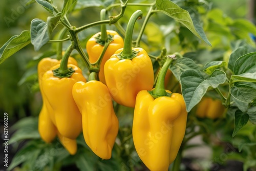 Yellow peppers agriculture harvesting. Generative AI