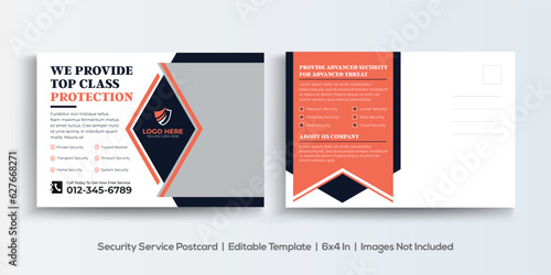 Security Service company postcard design template. Corporate Business Postcard Template Design, Simple and Clean Modern Minimal Postcard Template, Business Postcard Layout