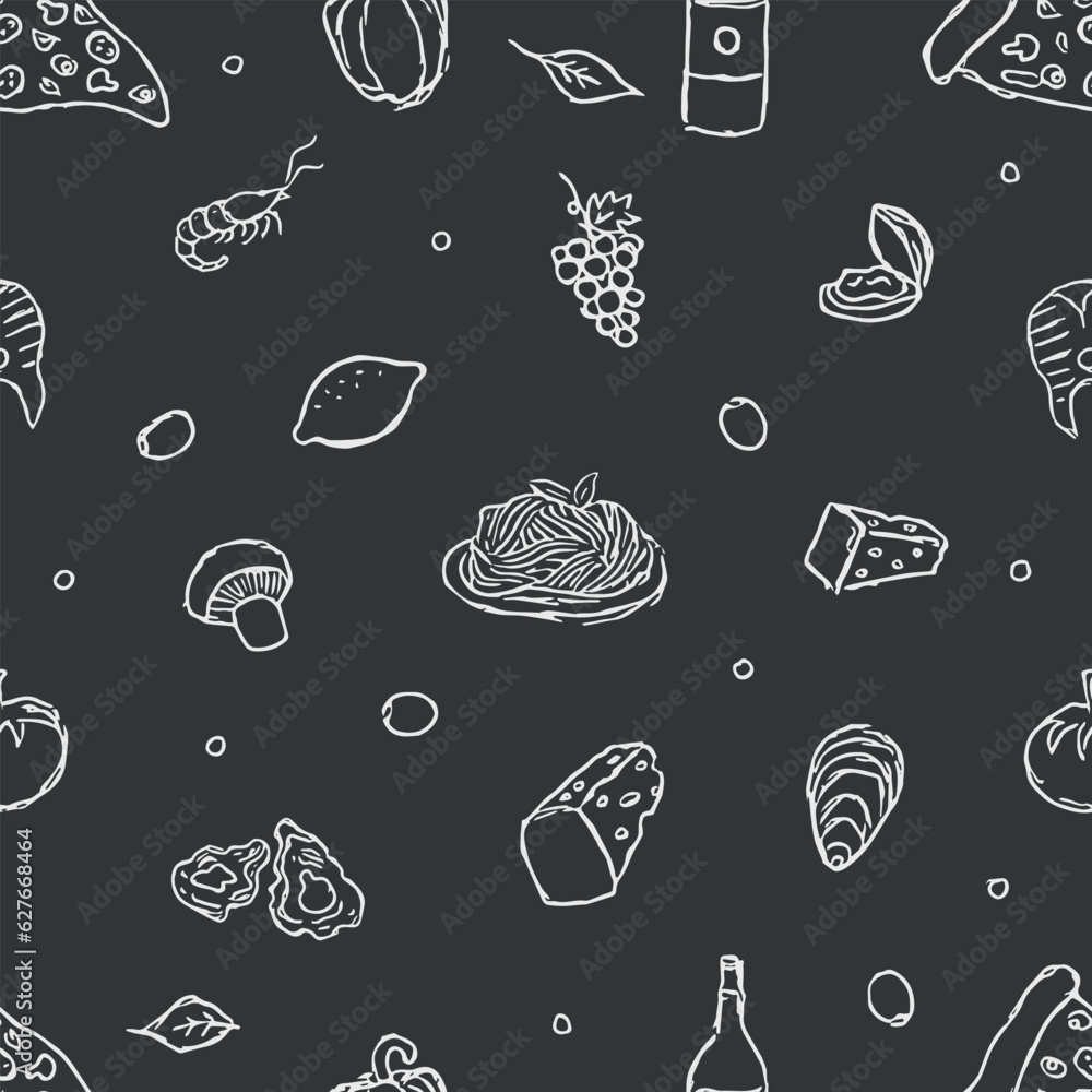 Italian food pattern. Seamless italian food background Italian food pattern. Seamless italian food background