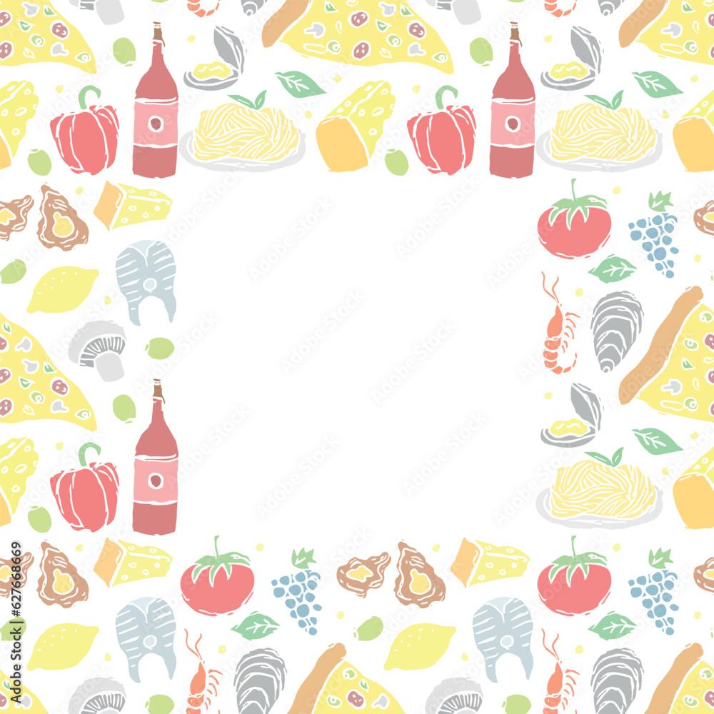 Italian food frame with place for text. Doodle italian food background Italian food frame with place for text. Doodle italian food background