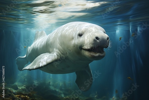 Stampa su tela An illustration of a Beluga whale underwater, Generative Ai