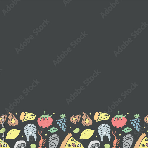 Italian food frame with place for text. Doodle italian food background