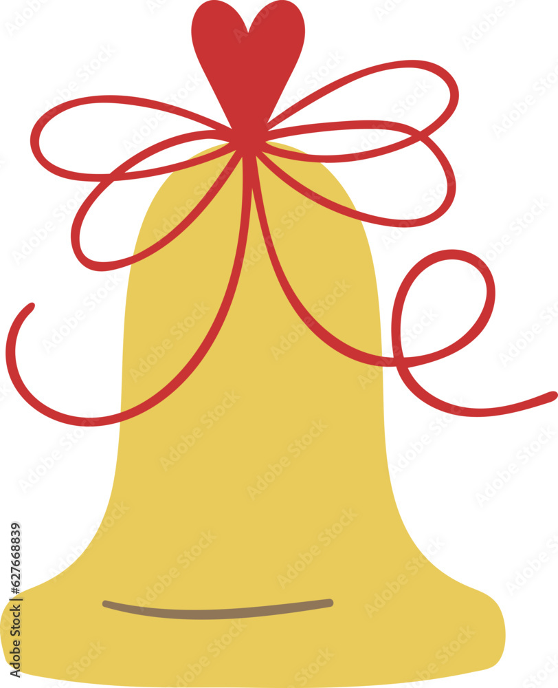 Golden jingle bell with red ribbon