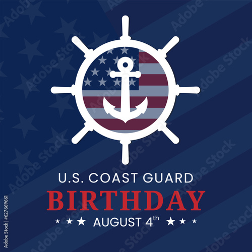 Vector graphic of anchors and a circle decorated with an American flag suitable for U.S coast guard birthday celebration