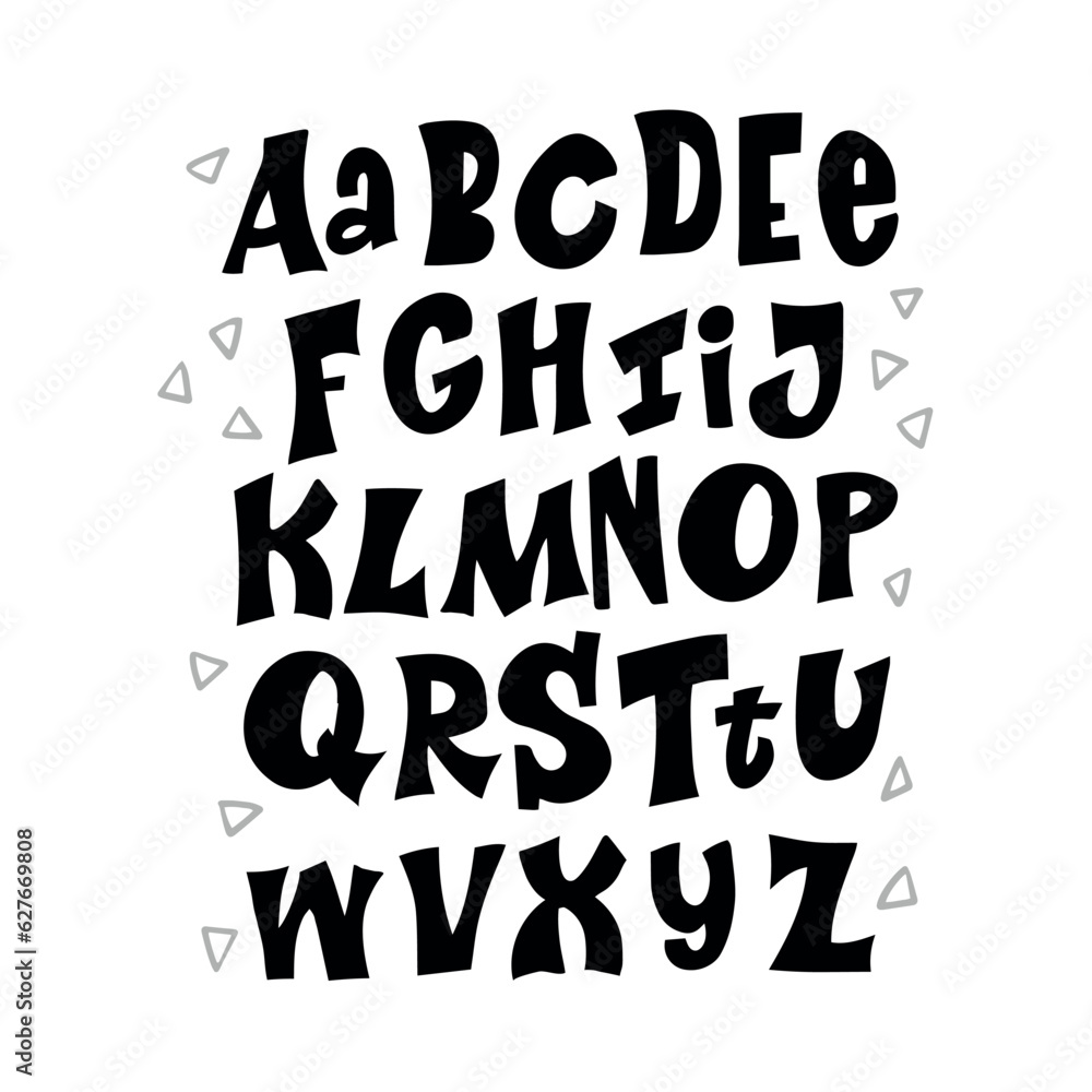 Cute Handwritten alphabet. Suitable for printing on T-shirts, posters and postcards.