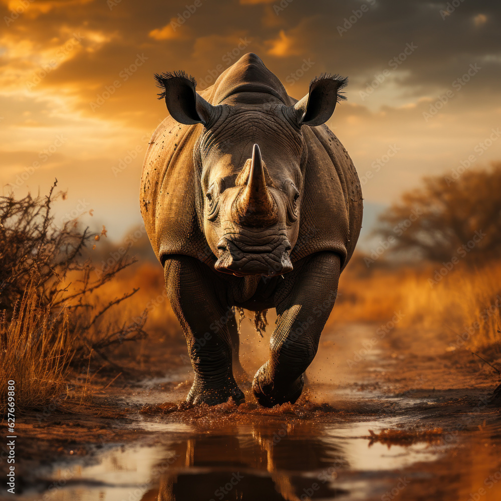 Fototapeta premium Rhino, Wildlife Photography, Generative AI