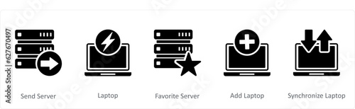 A set of 5 Internet icons as online shopping, receive server, laptop maintenance