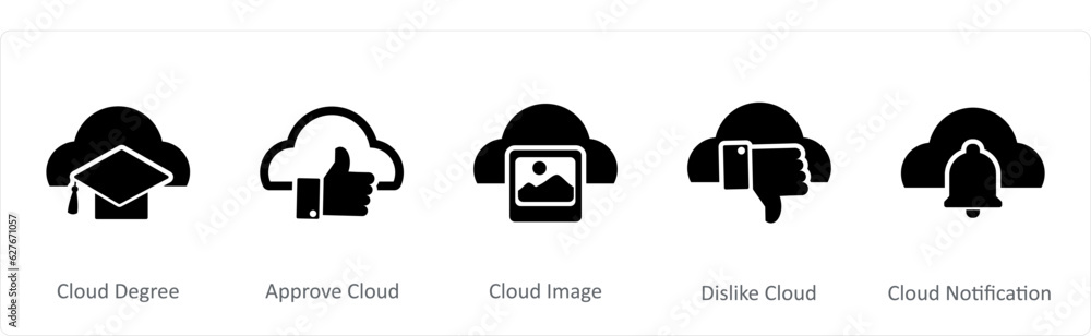 A set of 5 Internet icons as cloud degree, approve cloud, cloud image A set of 5 Internet icons as cloud degree, approve cloud, cloud image