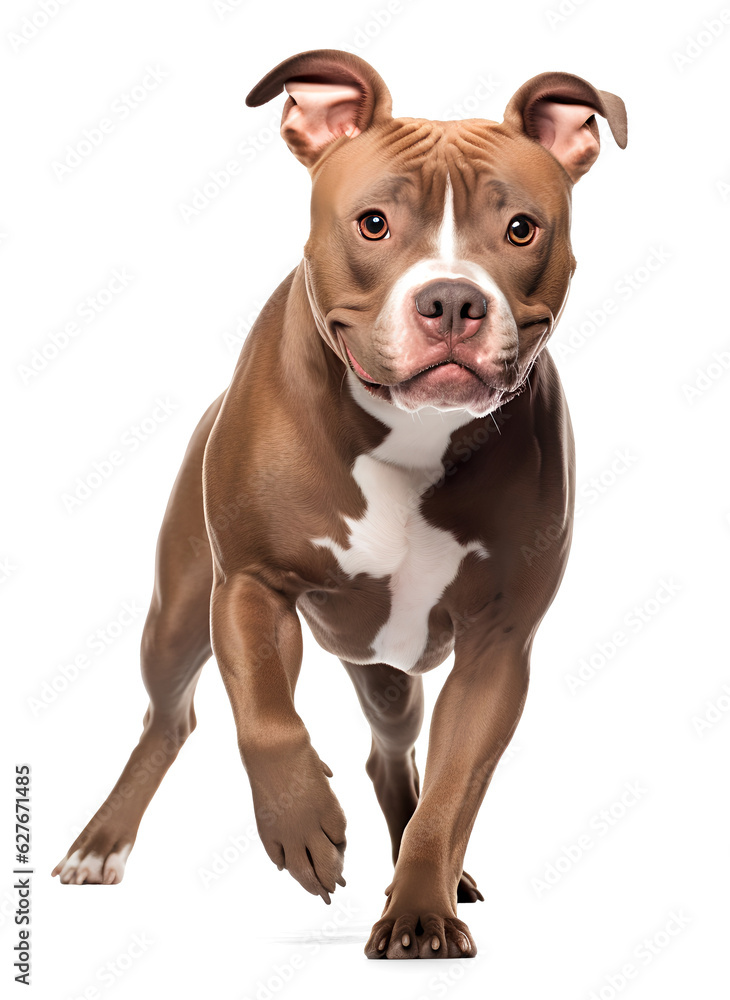 pit bull running on isolated background, generative ai