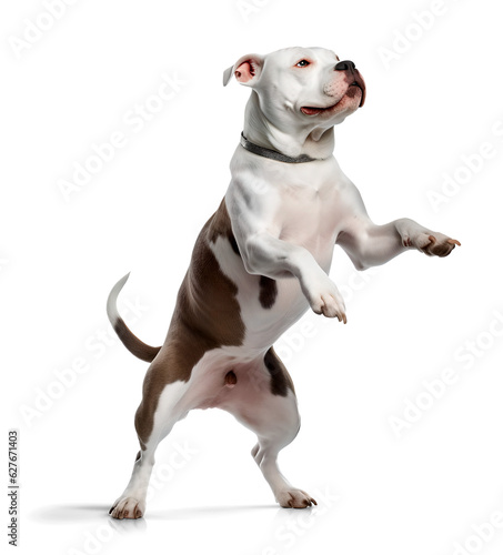 Fototapeta cute funny pit bull dog standing up on isolated background, generative ai