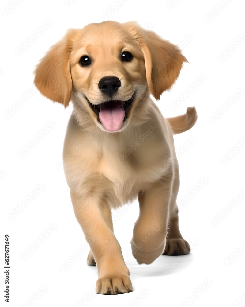 Golden Retriever puppy looking happy excited on isolated background, generative ai - obrazy, fototapety, plakaty 