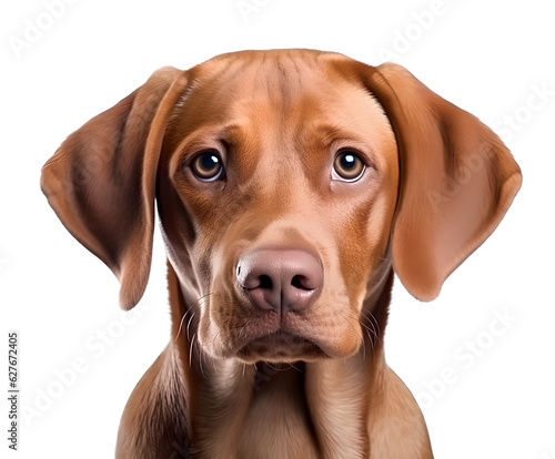 vizsla puppy dog looking sad on isolated background, generative ai