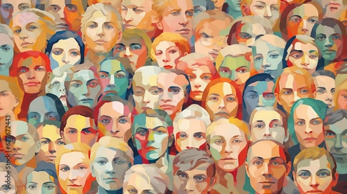 Seamless pattern with portraits of people of different nationalities.