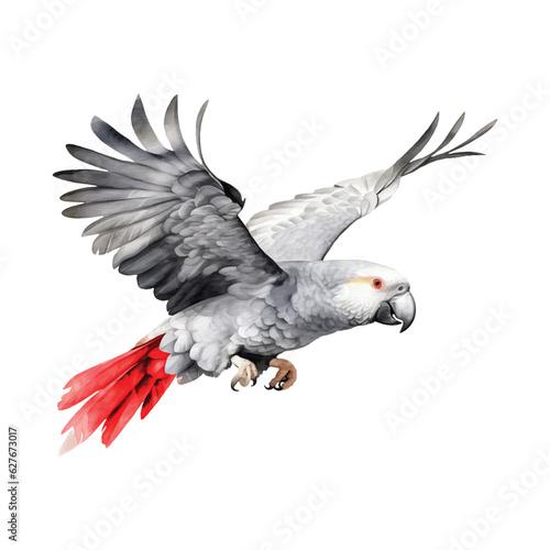 African Grey Parrot watercolor paint 