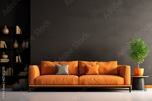 Orange sofa room. Generate Ai