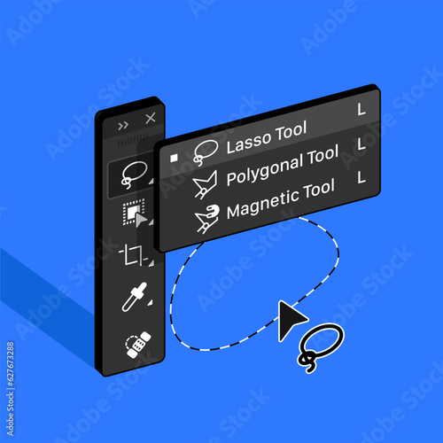 Tools Panel. Lasso Polygonal Magnetic tool. Vector illustration.