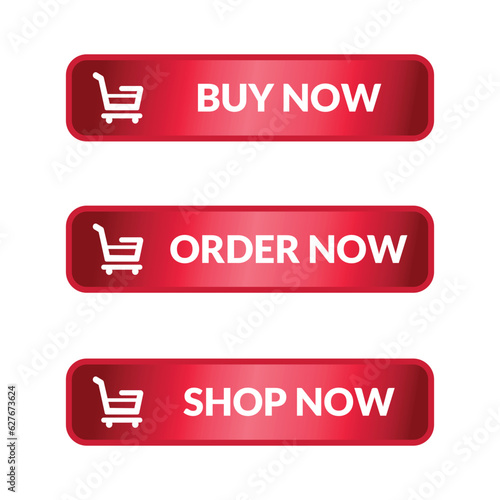 Buy now  shop now  order now  red icon. Button vector. Web button illustration.