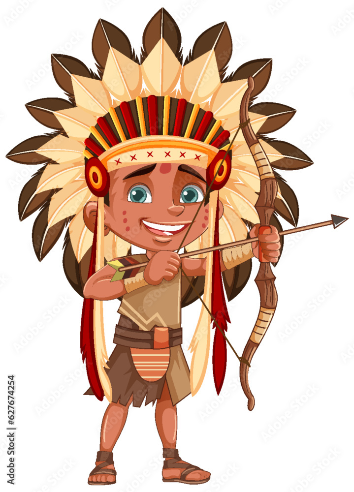 Fototapeta premium Native American Tribe Kid Archer
