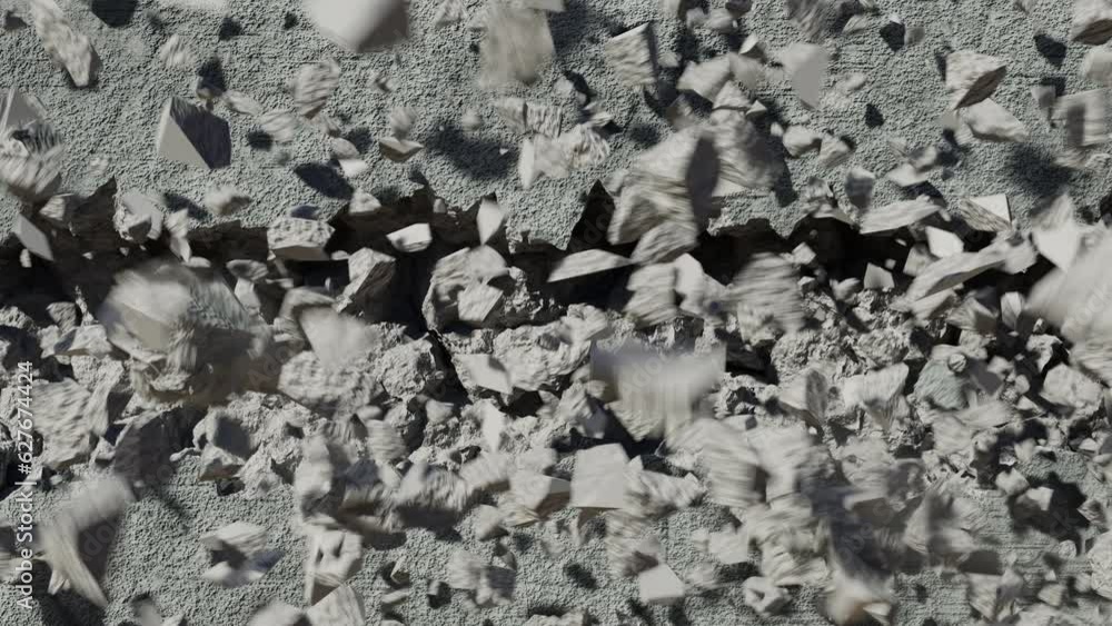 explosion of a concrete wall. close up of 3d wall exploding. wall ...