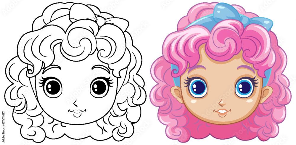 Adorable Girl with Curly Hair Outline for Colouring Adorable Girl with Curly Hair Outline for Colouring