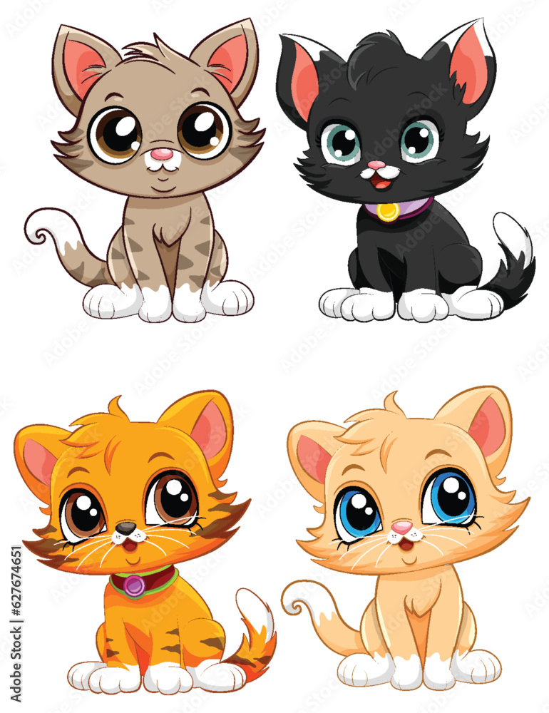 Fototapeta premium Cute Kittens Cartoon Characters Collection