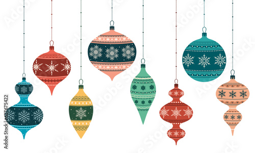 Set of Christmas balls. Hand drawn baubles.