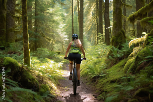 Cycling in the Silence of the Forest. Generative Ai. © MAXSHOT_PL