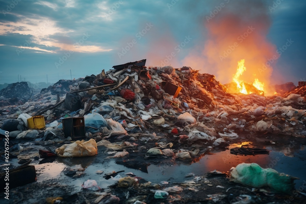 A garbage pile in a trash dump or landfill, polluting the environment, Generative Ai