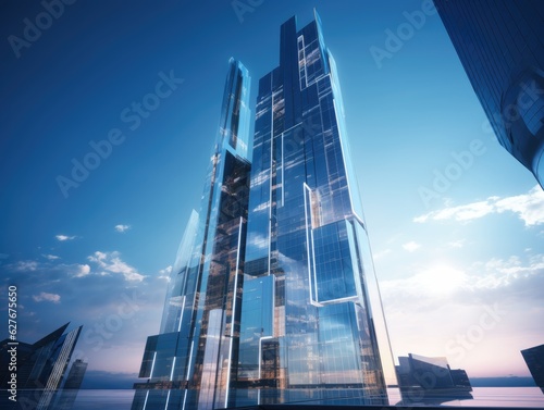 A futuristic skyscraper with sleek glass facades and cutting-edge sustainable features. Generative AI