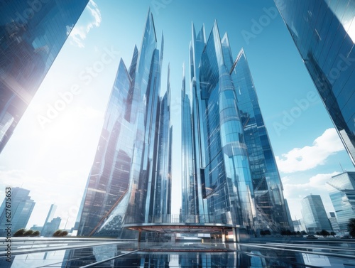 A futuristic skyscraper with sleek glass facades and cutting-edge sustainable features. Generative AI