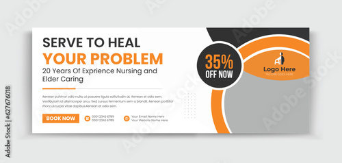 Senior Care timeline cover design template for your business ads promotion 