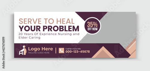 Senior Care timeline cover design template for your business ads promotion 
