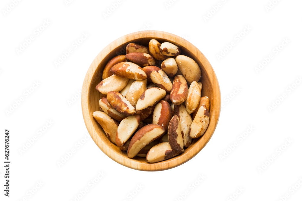 Roasted Brazil nut in bowl isolated on white background. Brazil nut is snack or raw of cook. Healthy food concept Roasted Brazil nut in bowl isolated on white background. Brazil nut is snack or raw of cook. Healthy food concept
