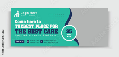 Senior Care timeline cover design template for your business ads promotion 