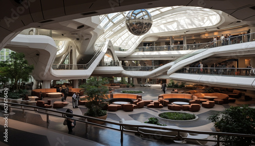 futuristic architecture background atrium interior made with Generative AI