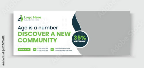 Senior Care timeline cover design template for your business ads promotion 