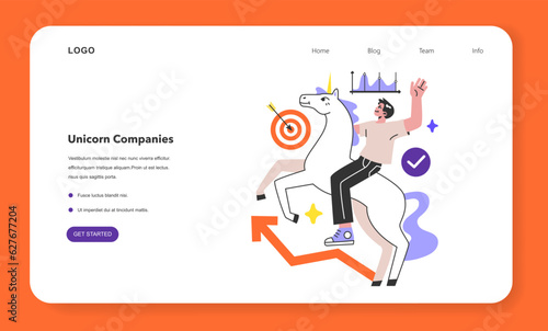 Unicorn business web banner or landing page. New company valued