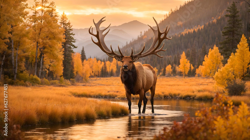 Wilderness's Elegance: Frame the Magnificent Antlers of a Majestic Elk during the Fall Rutting Season