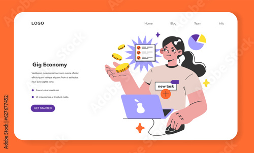 Gig economy web banner or landing page. Labor market based