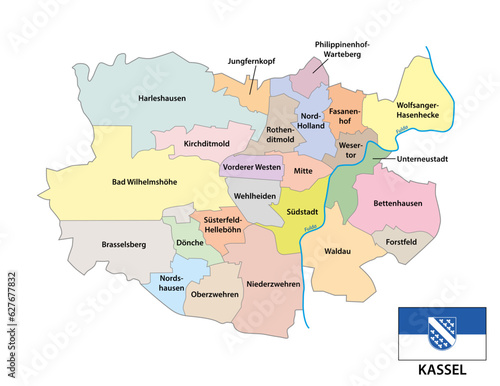 Administrative vector map of the North Hesse city of Kassel  Germany