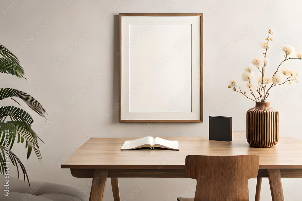 Mockup poster frame close up, 3d render, interior of a room Mockup poster frame close up, 3d render, interior of a room