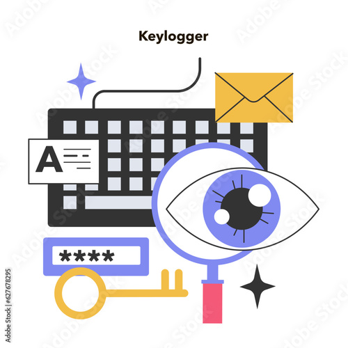 Keylogger. Keystroke logging, dangerous malware recording the keys