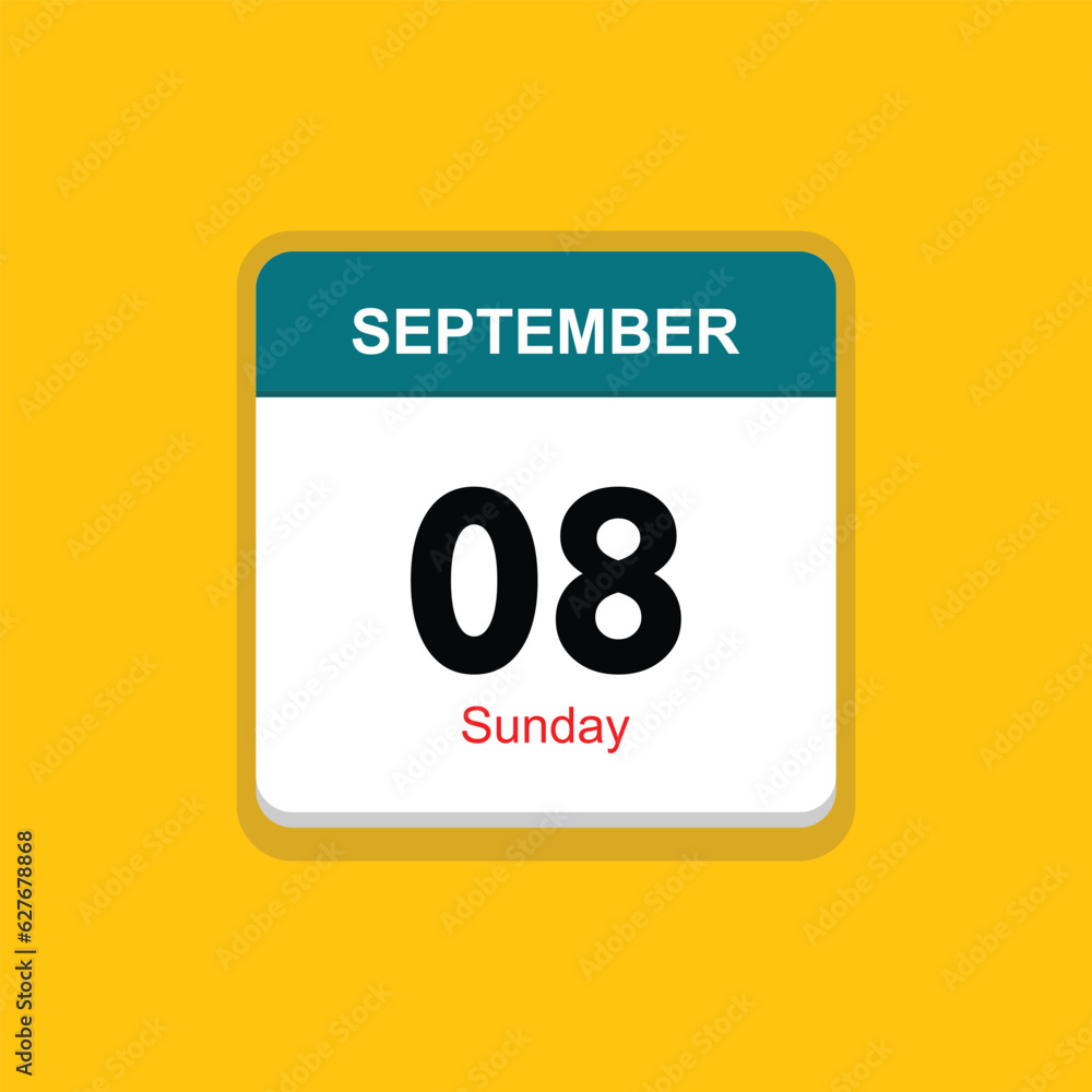 sunday 08 september icon with yellow background, calender icon