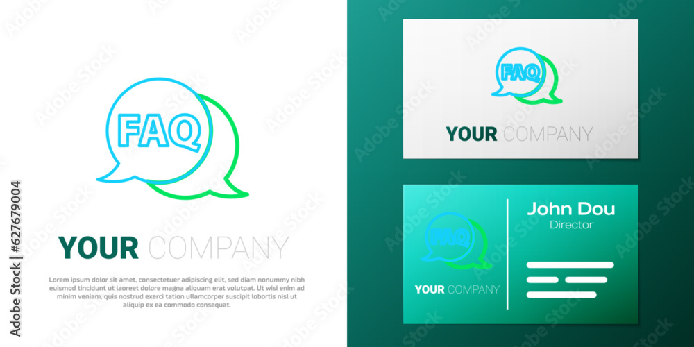 Naklejka premium Line Speech bubble with text FAQ information icon isolated on white background. Circle button with text FAQ. Colorful outline concept. Vector