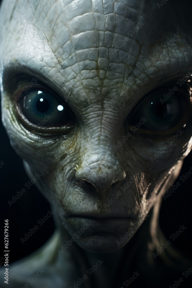 Alien with grey skin. Beautiful illustration picture. Generative AI