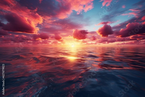 Vibrant Sunsets Over a Calm Ocean Horizon, Generative AI © Giantdesign