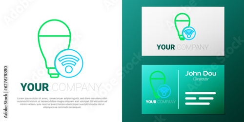 Line Smart light bulb system icon isolated on white background. Energy and idea symbol. Internet of things concept with wireless connection. Colorful outline concept. Vector