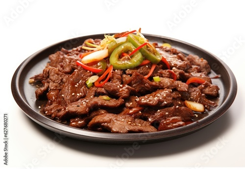Bulgogi, korean grilled beef, asian food, isolated on white background